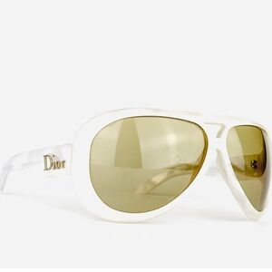 Dior White Frames with Gold-Tinted Lenses Sunglasses